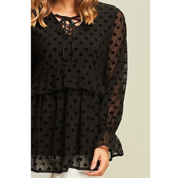 Black Heart Layered Blouse Top - Picture 7 of 8